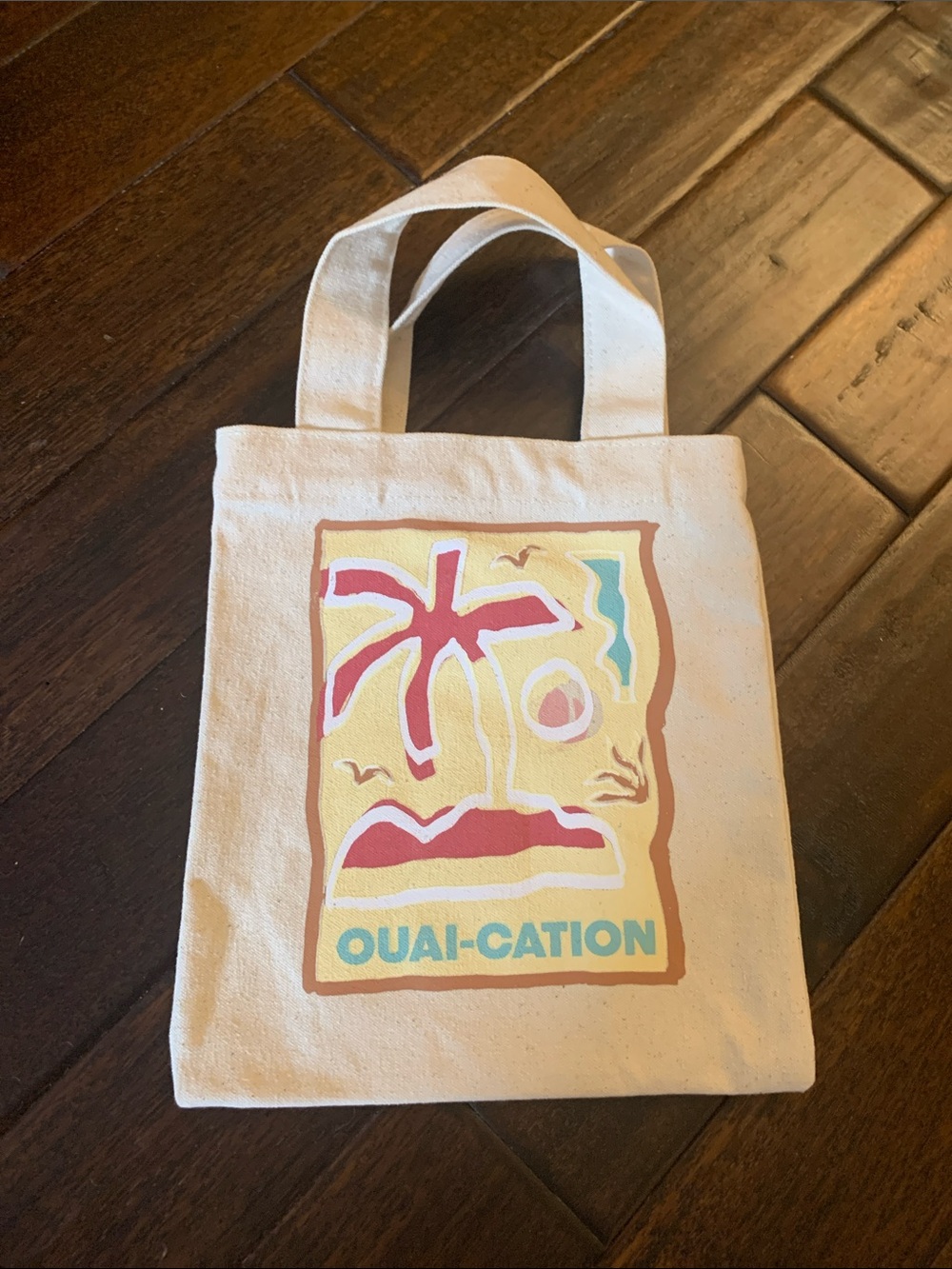 OUAI Canvas Tote with Pink & Yellow Palm Graphic